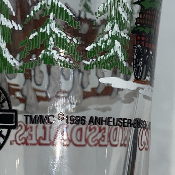Budweiser Beer Glasses 1996 Plisner VTG Clydesdale Christmas Glass 7" Lot Of 2 - Picture 6 of 16